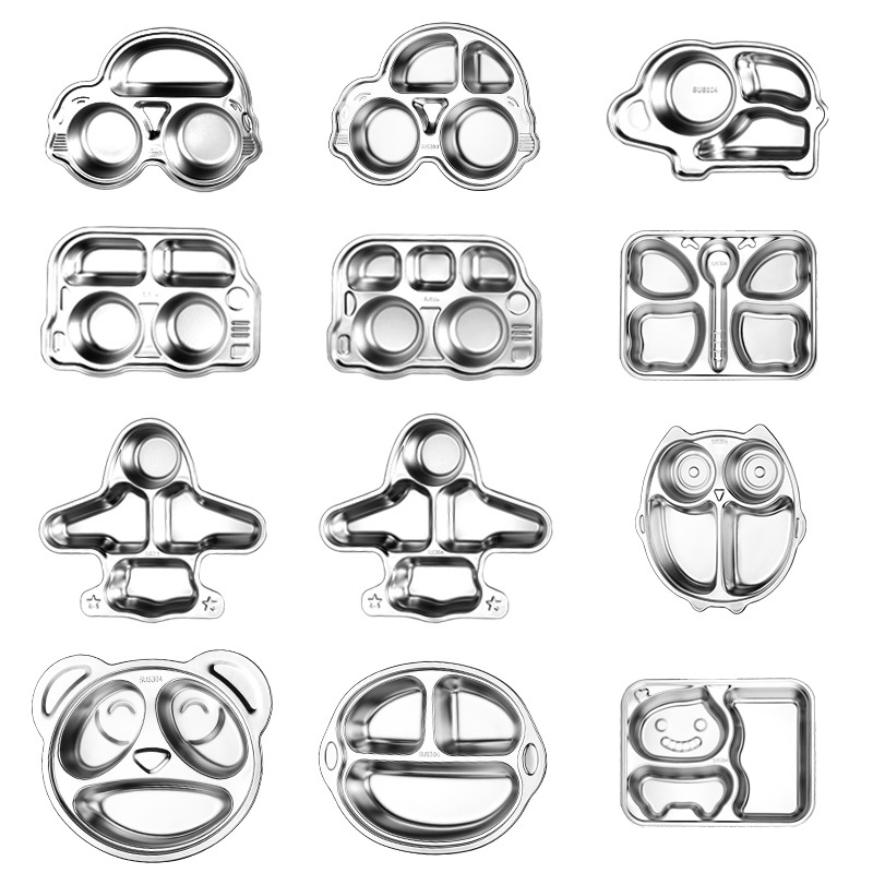 Picture of ins Style Children's Dinner Plate 304 Stainless Steel Cartoon Baby Household Separator Plate Kindergarten Dinner Plate High Color Value 316