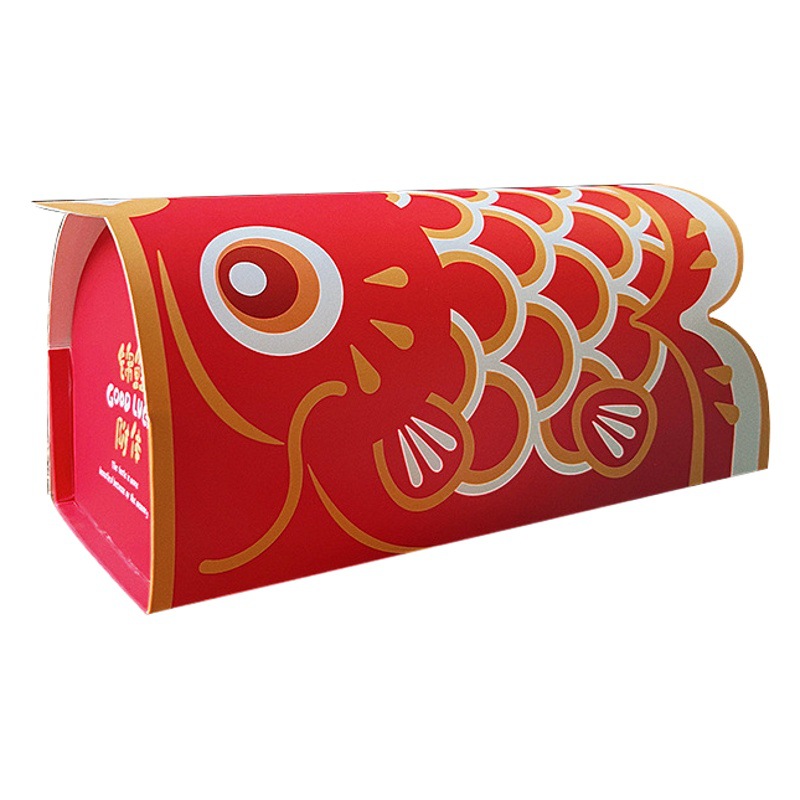 2025 New Year Gift Box Creative Koi Fish-shaped Packaging Paper Box Spring Festival Snowflake Crisp Nougat Cake Roll Packaging Box