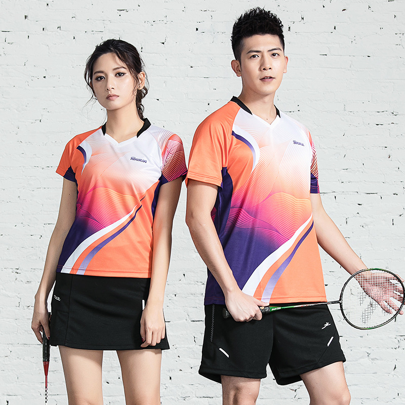 Picture of Quick-drying non-stick badminton suit women's breathable short-sleeved men's competition team uniform table tennis shirt volleyball uniform printing number