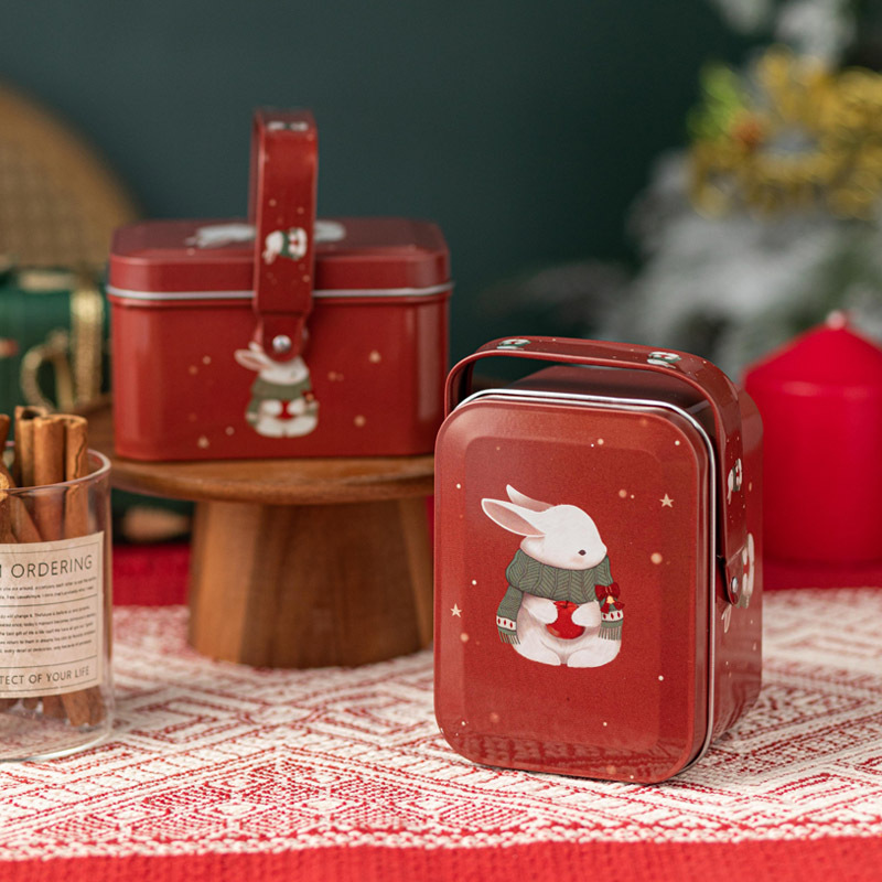 Red Christmas Iron Box Accompanying Gift Exquisite Candy Portable Small Iron Box Cookies Christmas Square Tinplate Empty Box