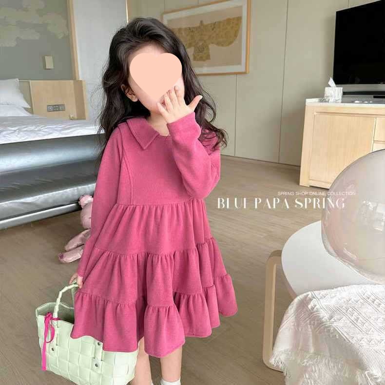 Girls Korean Style Spring and Autum Doll Collar Dress 2024 Autum New Style Kidsren's Style Dress Princess Dress Trendy