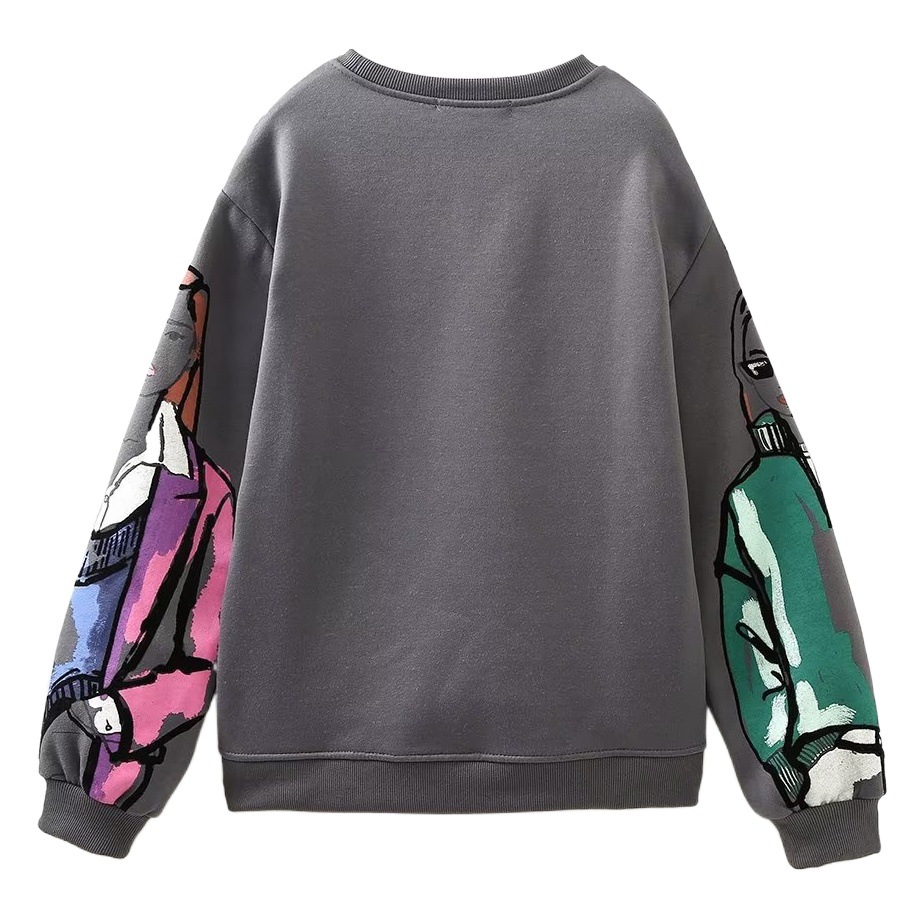 Picture of 2023 Autumn and Winter Women's Warm Fleece-Lined Hoodless Round Neck Loose Printed Sweatshirt with 3D Printing