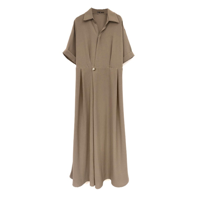 Women's Summer Fat mm Crotch-Covering Loose Thin Shirt Collar Waist Slimming Look Right Shoulder A-Line Dress Large Size 3067