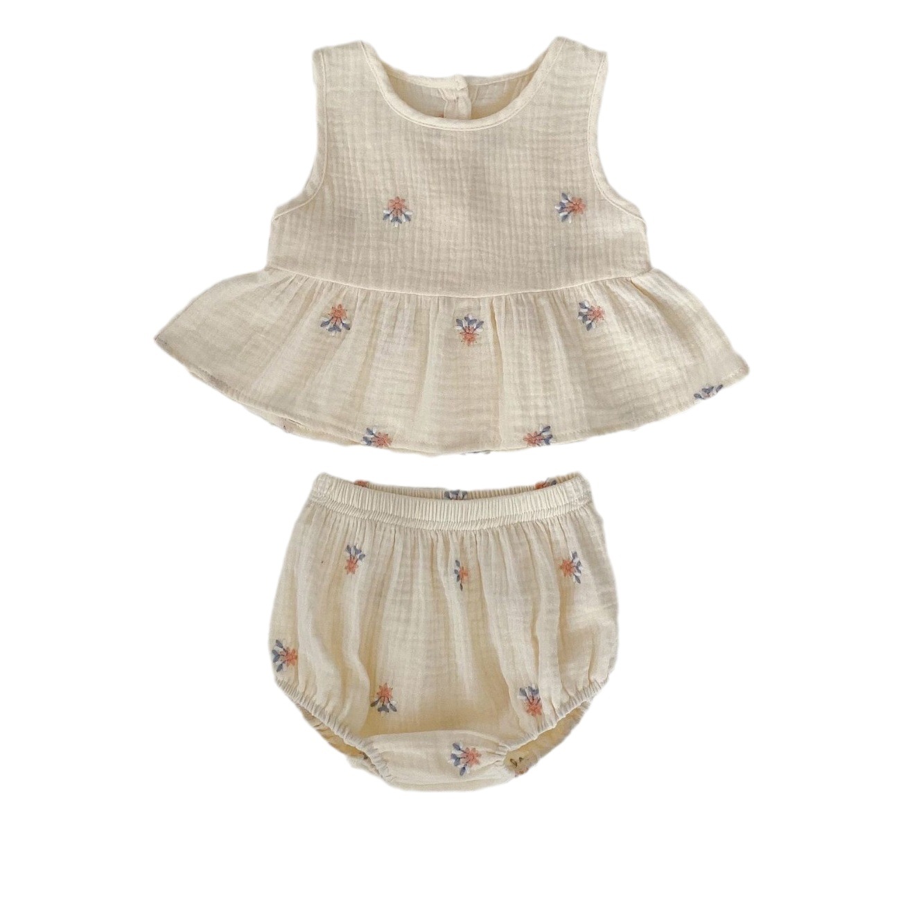 Ins2025 Baby Girl Summer Suit Embroidered Plaid Sleeveless Top + Bread Shorts Baby Girl Two-Piece Set
