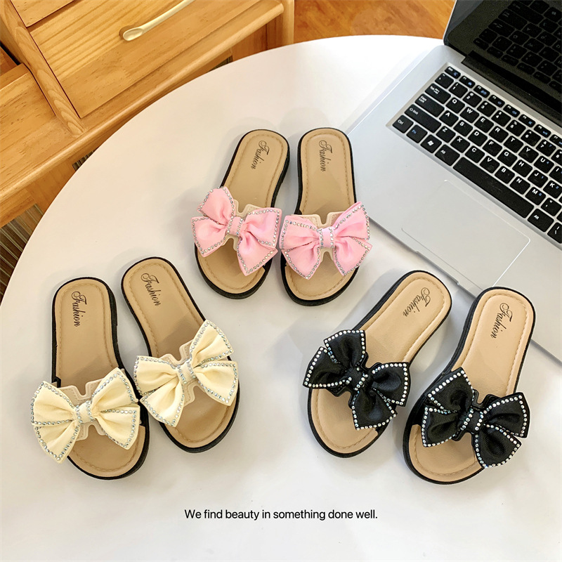 New Korean style pressure drill bow girls indoor and outdoor home wear children's slippers soft non-slip girl slippers