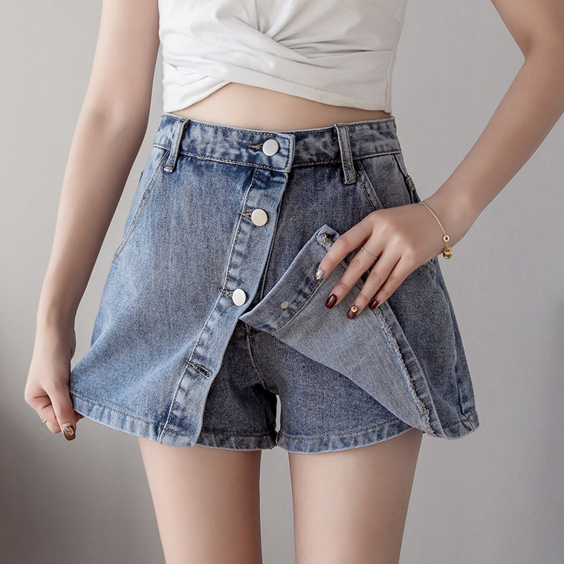 Anti-slip Pant Skirt Summer New 2024 High Waist Denim Shorts Women's Casual Slimming Wide Leg A- line Skirt