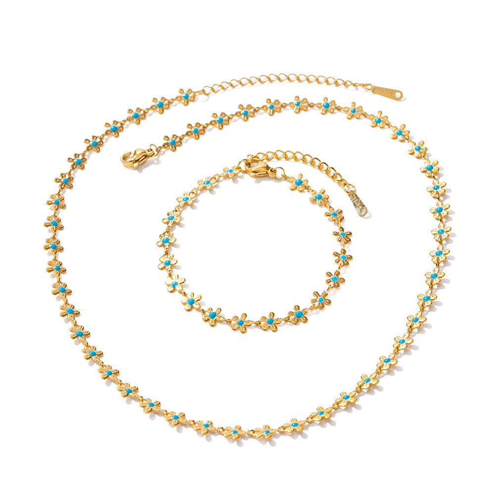 Picture of European and American ins style new Chinese style pastoral oil drop flower necklace bracelet titanium steel 18K gold non-fading jewelry