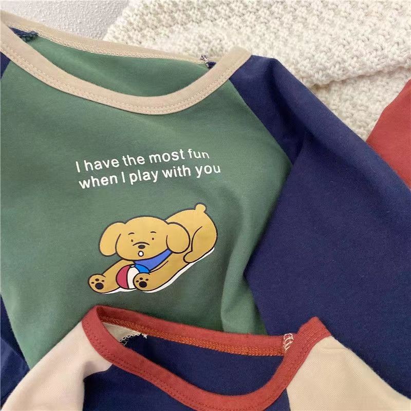 Picture of Pure Cotton Kidsren's Long-Sleeved T-Shirt 2025 Autumn New Boys and Girls Cartoon Contrasting Color Bottoming Shirt Baby Korean Style Cotton Top T-Shirt