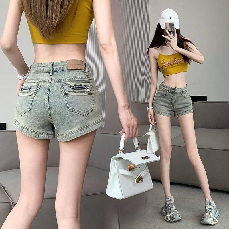 Vintage American Style Distressed Jeans Women's Summer Hot Girl Pants Super Shorts High Waist Tight Hot Pants Slimming Trendy Pants