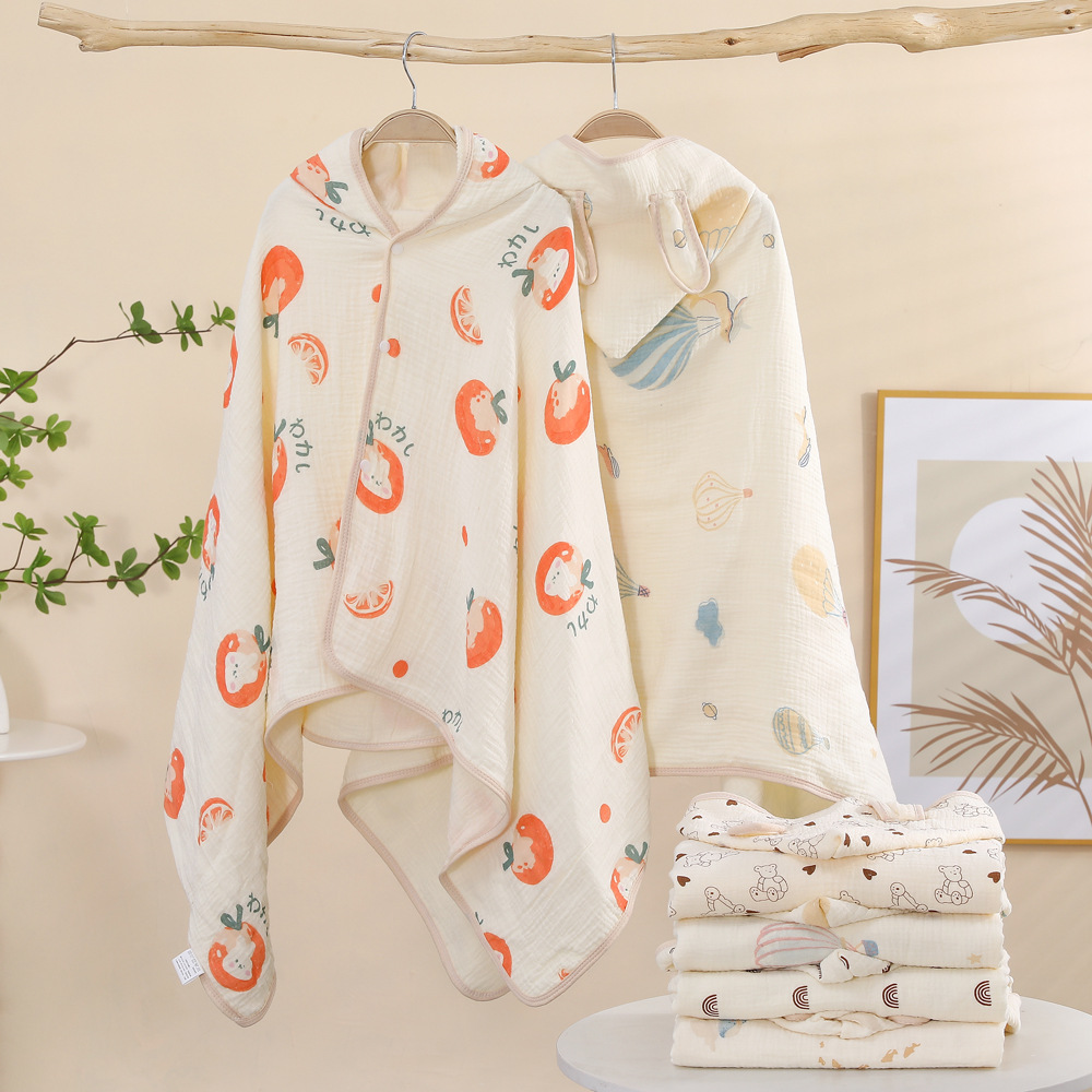 Baby soft breathable four layer cotton gauze bathrobe cape factory wholesale children's dry and comfortable bath skirt