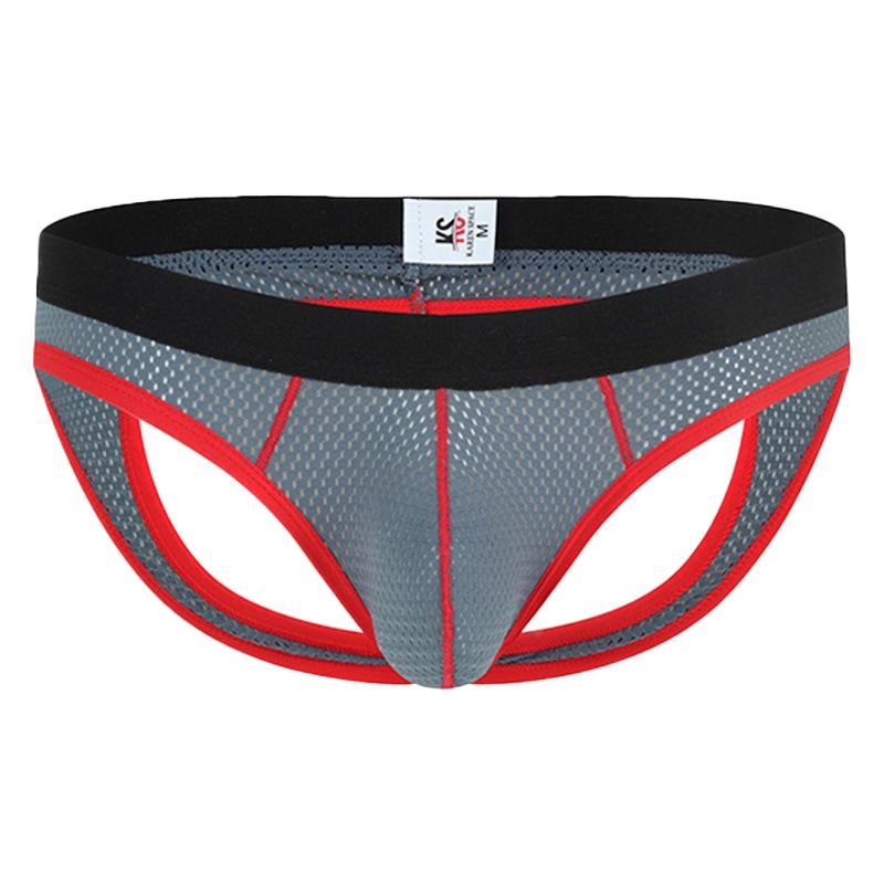 Men's Underwear Briefs Mesh Sexy Hollow Briefs Rear Empty Hip Low Waist U-Convex Briefs Trendy Men's Shorts