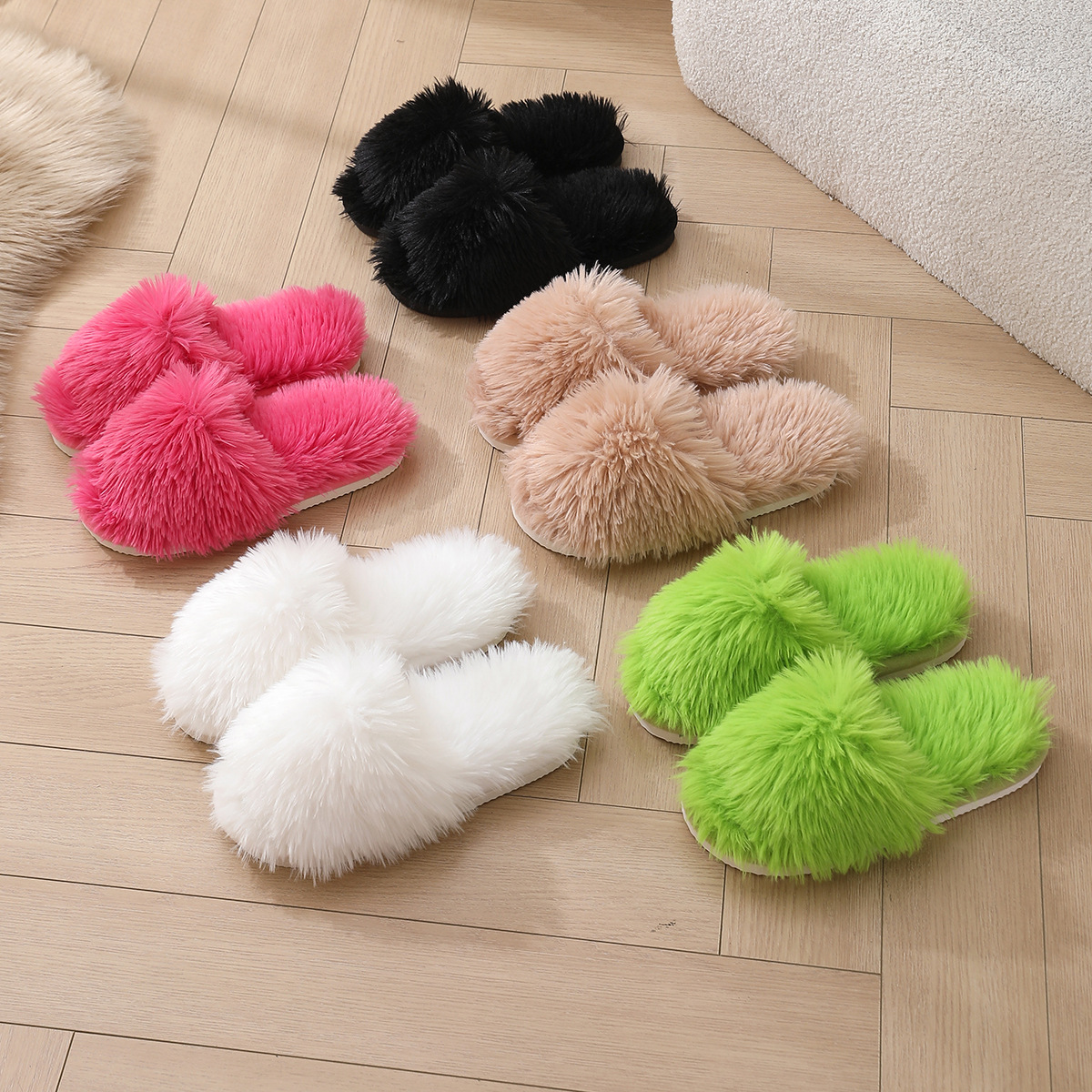 Cross-border Foreign Trade Mao Mao Slippers Women's 2024 New Spring and Autumn High-end Candy Color Home Opening Mao Slippers for Women