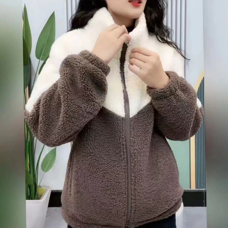 Picture of Imitation Lamb Velvet Jacket Women's Warm Casual Cotton-padded fleece-lined Thickened Collar Zipper for Autumn and Winter Women's Jacket