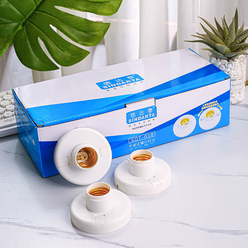 In stock E27 Universal Brand New pp material screw lamp holder flat screw lamp holder with beautiful cover flat lamp holder