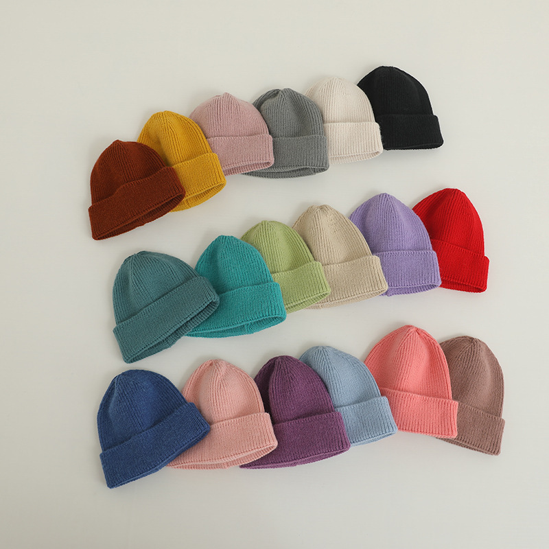 Korean Style Children's Knitted Dopamine Color Line Pullover Cap Autumn and Winter New Style Baby Warm Wool Cap Trendy for Boys and Girls
