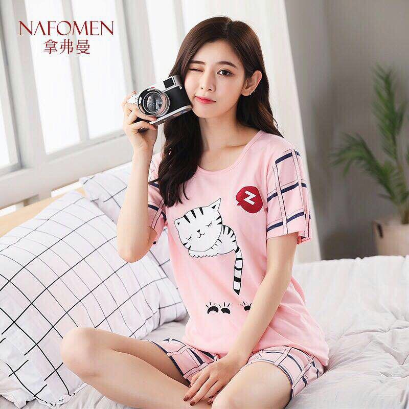 Picture of Short-Sleeved Pajamas, Women's Summer Shorts, Thin Cartoon Women's Pajamas, New Korean Style Cute Home Clothes Set, Cross-Border