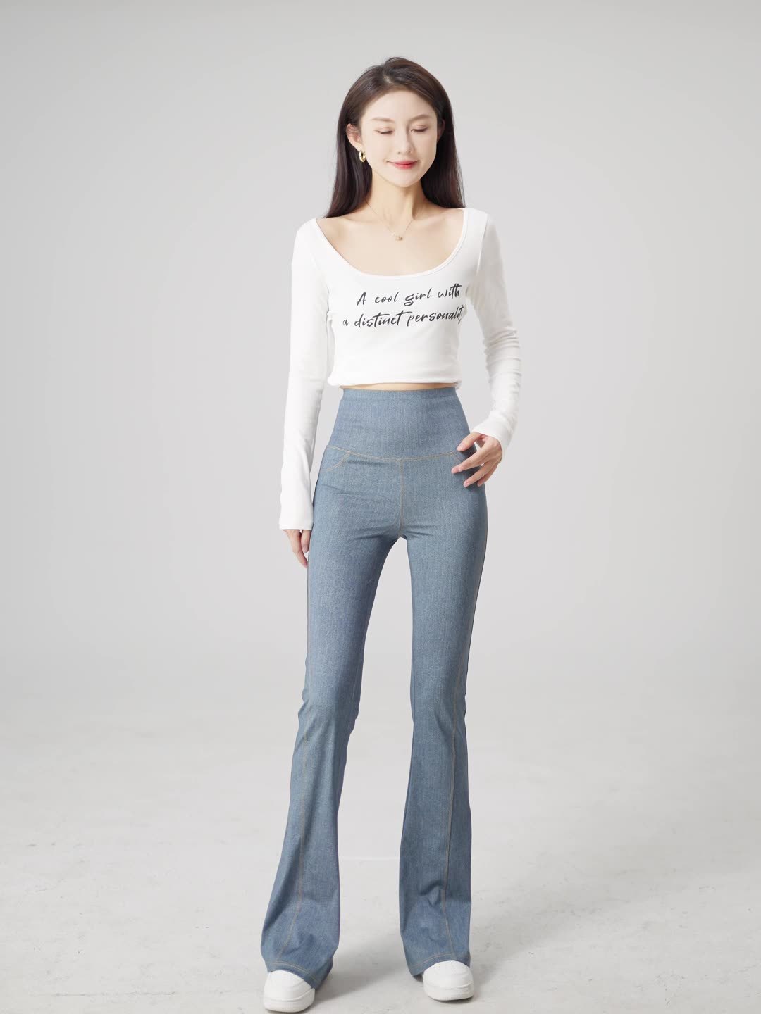 2024 New Imitation Denim Shark Pants Women's Outerwear Leggings Slightly Flared Pants Tummy Control Flared Pants Thin Yoga Pants