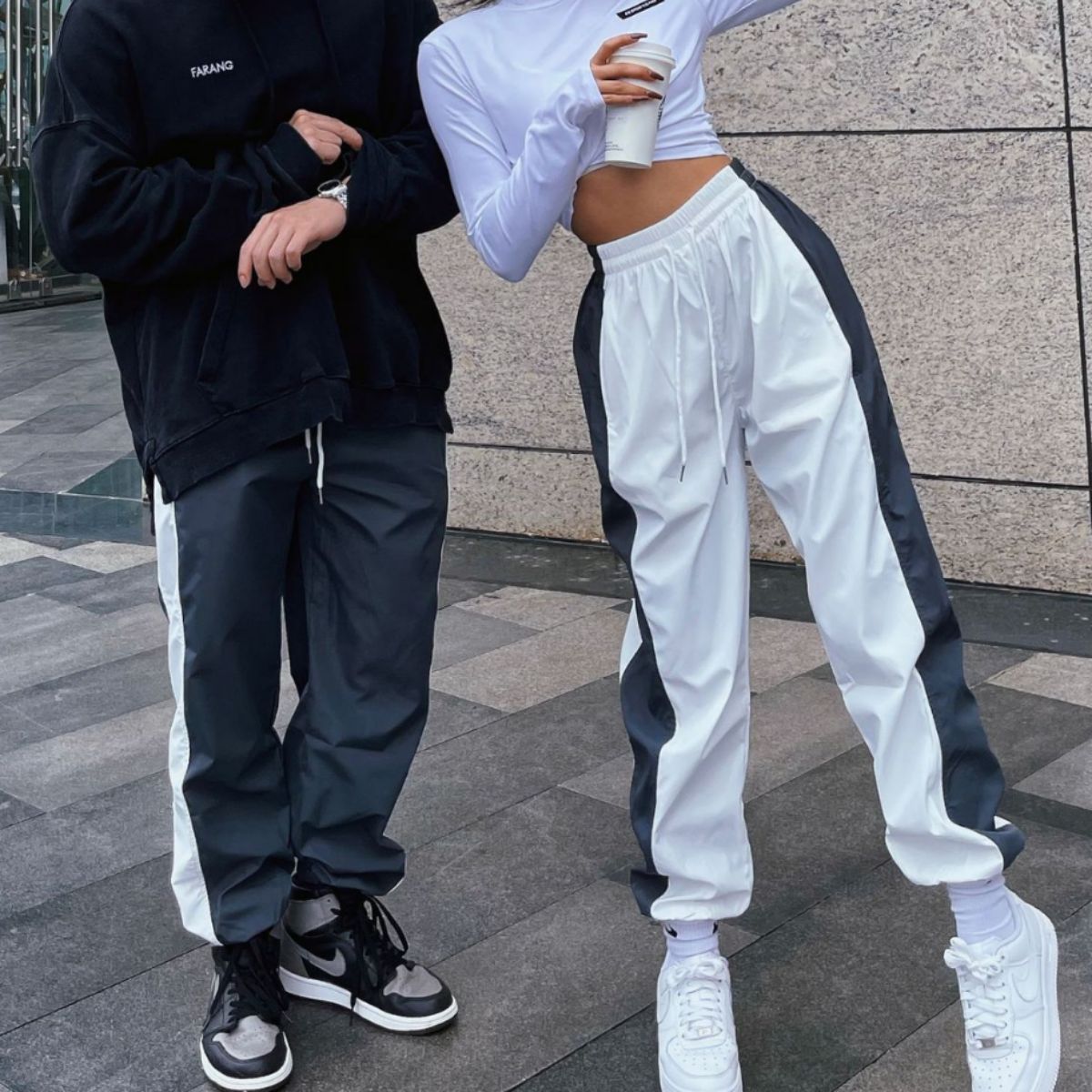 Europe and the United States cross-border color matching sports long pants men and women with fitness running leisure loose toe wide legs quick drying