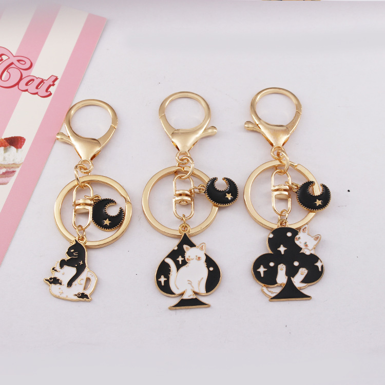 Cute Spades Cat Keychain Black Girl Sweet Cool Style Keychain Bag Pendant Key Chain Gift