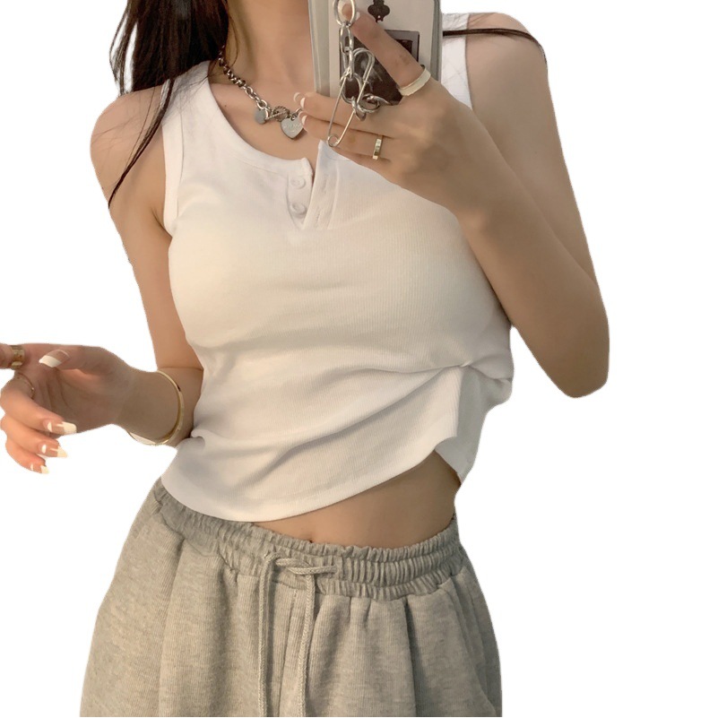 Design Sense Niche Threaded Outer Wear Short Top Sleeveless Korean Style Sleeveless Sling Sexy Vest for Summer Women Ins