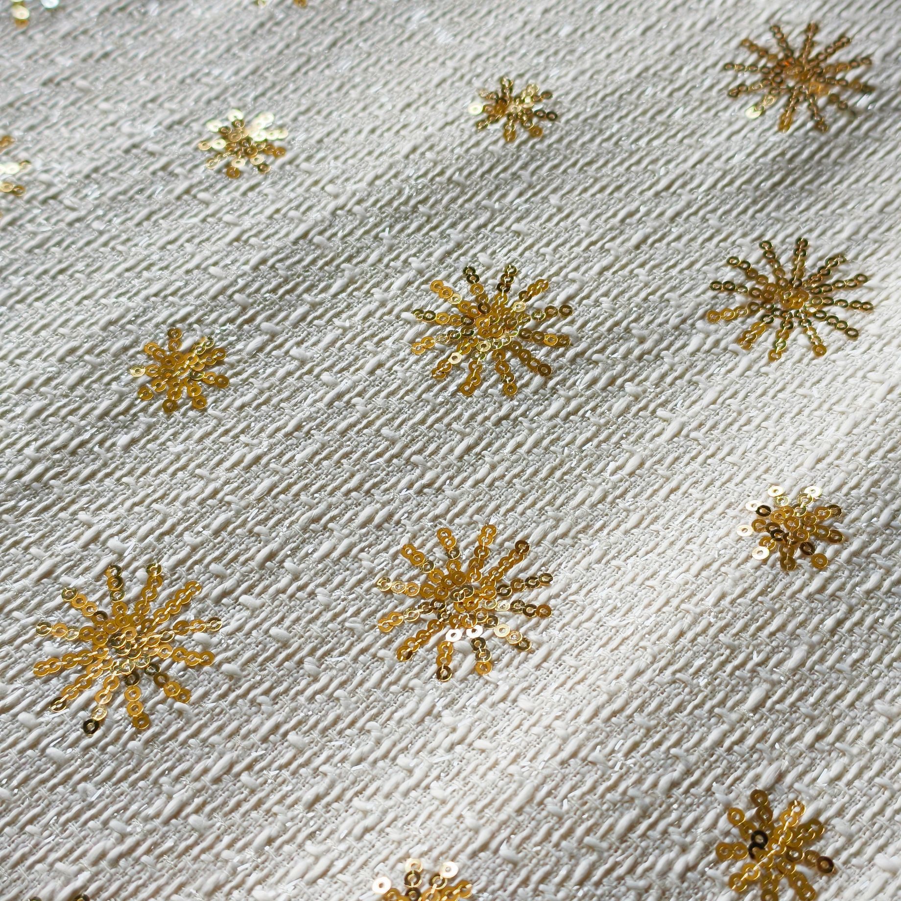Picture of Woolen Tweed with Snowflake Sequins and Sequins Embroidered Fabric, Tweed Girls' Clothing, Jackets, Bags, Shoes, Hats and Fabrics