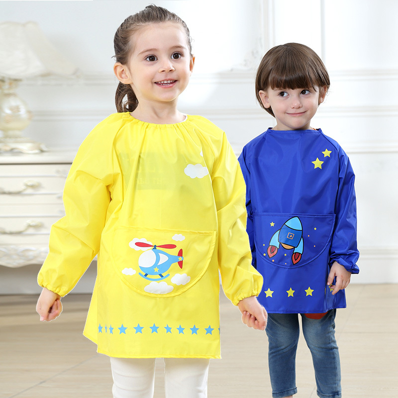 Picture of Cross-border supply of children playing sand clothing anti-dress baby eating clothes cartoon cover baby Four Seasons waterproof blouse painting