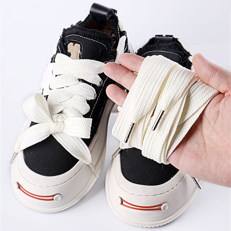 Wild elephant shoelace aopen smile white shoelace rope widened flat shoelace rope a pair of wide shoelaces 2cm