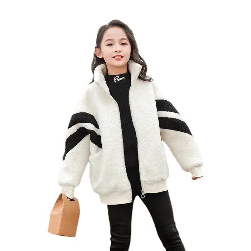 Picture of Autumn and Winter boys' lambswool coat fleece-lined thickened children's long-sleeved zipper girls' lambswool sweater