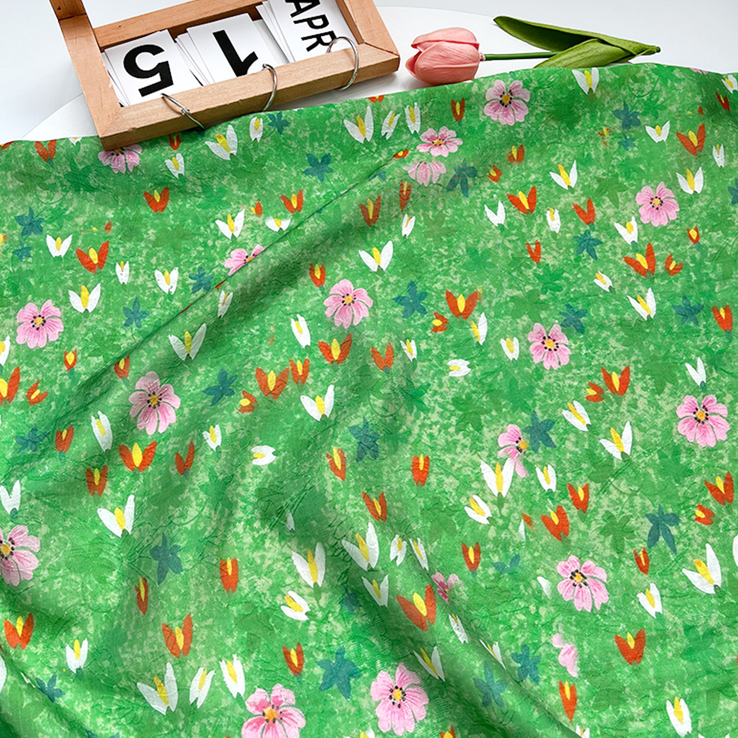 Picture of Tencel Jacquard Fabric with Small Green Flowers, 1.5m Width, New Chinese Style Hanfu Cheongsam Dress Fabric