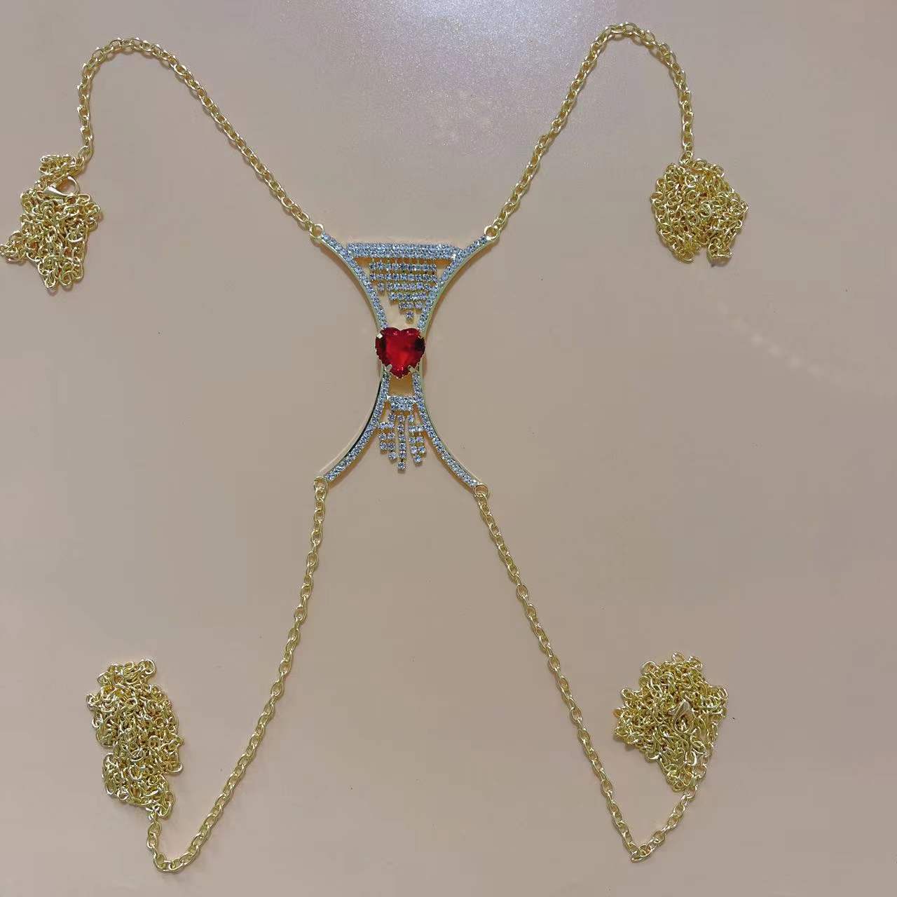 Picture of European and American fashion chest chain luxury Emerald Tassel chest support women sexy rhinestone body chain