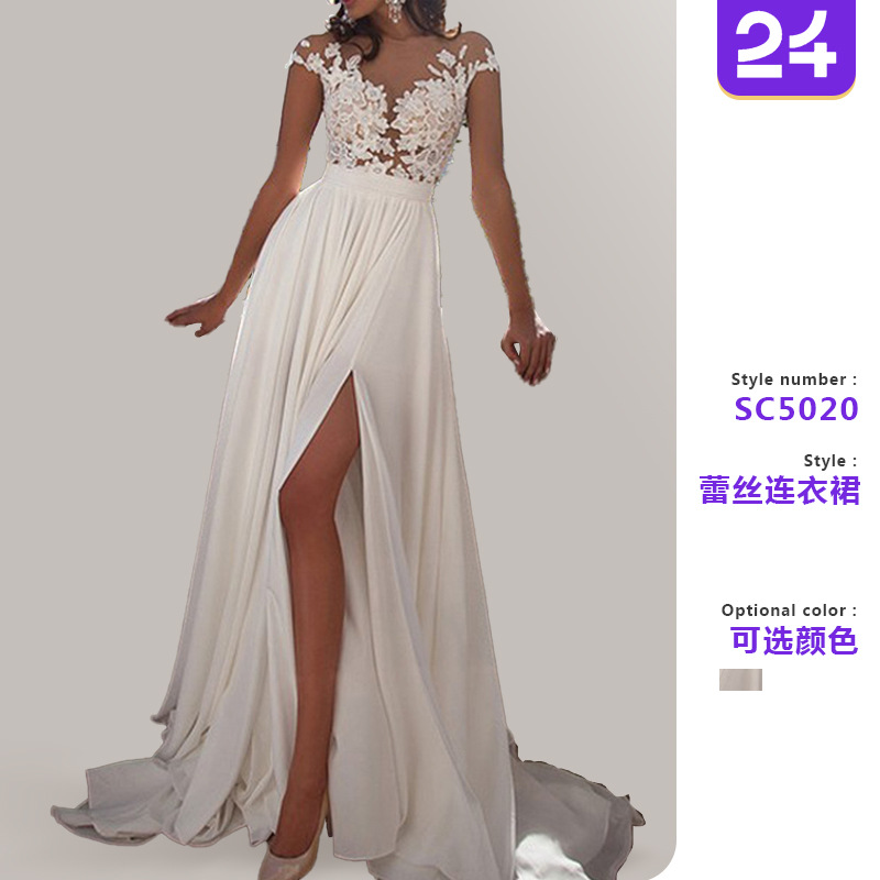 Picture of 2025 European and American Export Cross-Border New Wedding Dress Amazon Wish Sexy Lace Slit Evening Dress Wholesale