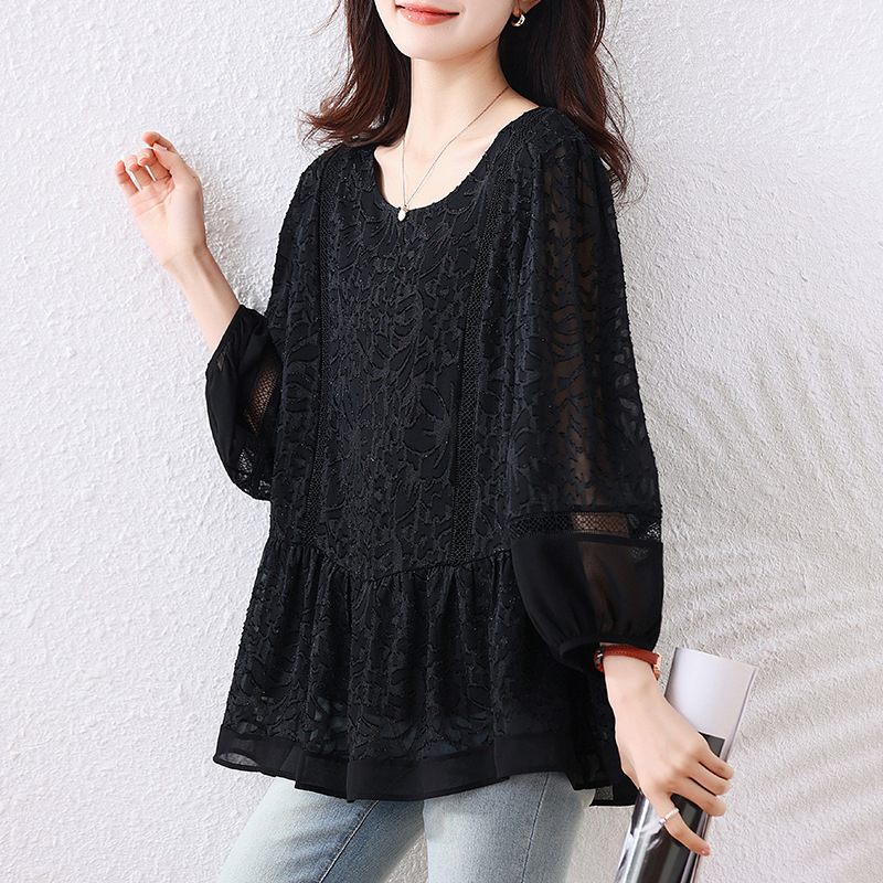 Picture of Middle-aged mother's young and foreign-style meat-covered top women's 2025 spring and summer age-reducing middle-aged and elderly temperament small shirt