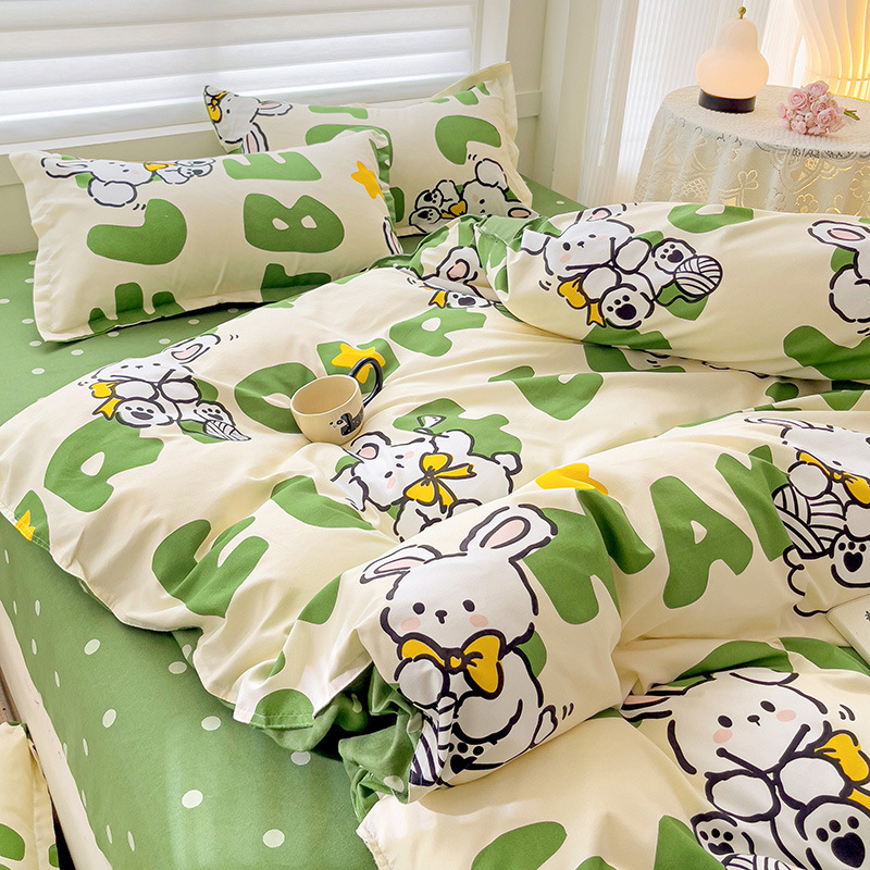 Picture of Class A Maternal and Infant Grade Four-Piece Set Small Fresh Thickened Sanding Quilt Cover Washed Cotton Bed Sheet Quilt Cover Dormitory Three-Piece Set ins