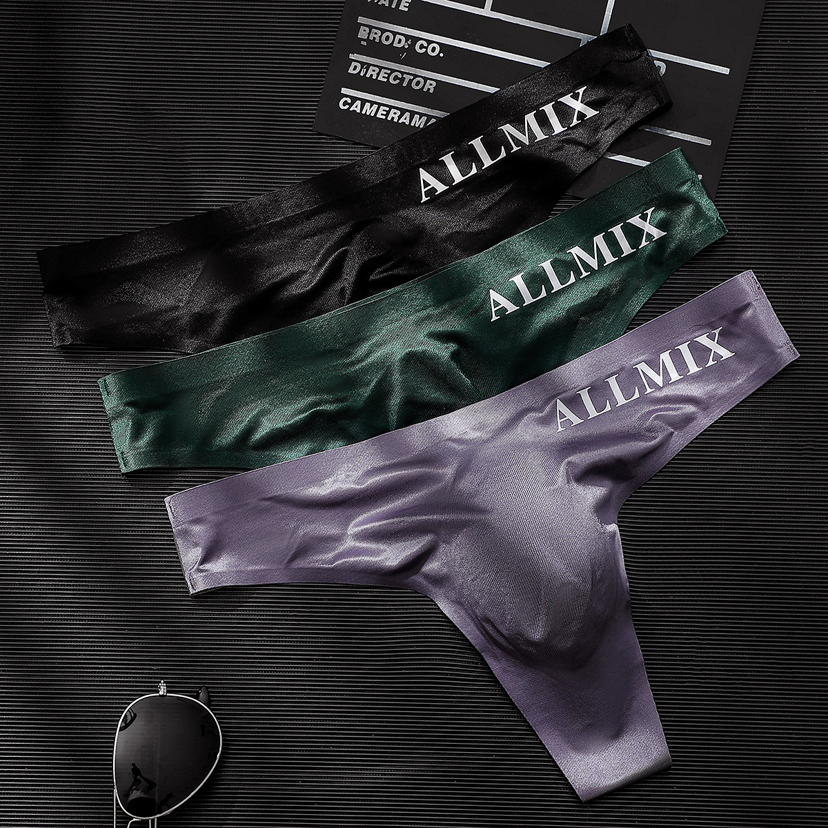 Picture of Foreign Trade Men's Sexy Sports Fitness Letter Thin Transparent Showing Hip Ice Silk Low Waist Seamless Triangle Single Thong