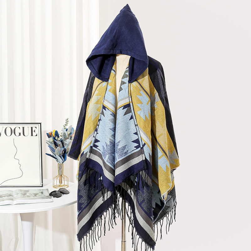Picture of Ethnic Style Hooded Shawl Women's Yunnan Western Sichuan Travel Wear Costume Xinjiang Desert Photograph Outer Cape Cape