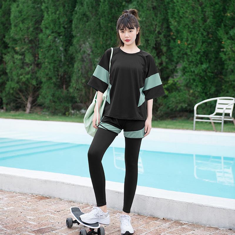 Large size swimsuit women's split conservative fat mm belly slim 200kg loose casual student pants hot spring swimsuit