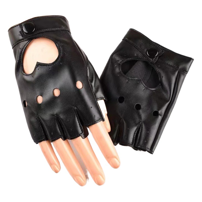 Cross-border half-finger gloves European and American ladies DS heart stage nightclub pole dance performance disco rock PU gloves
