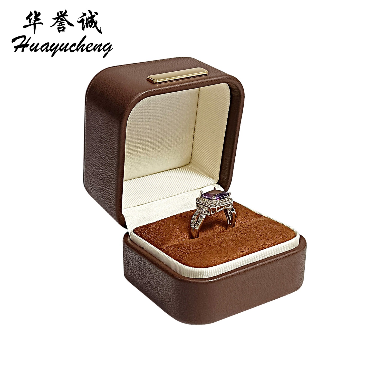 High-grade PU leather jewelry box high-grade ring box large number of in stock rounded corner vault PU leather ring jewelry gift box