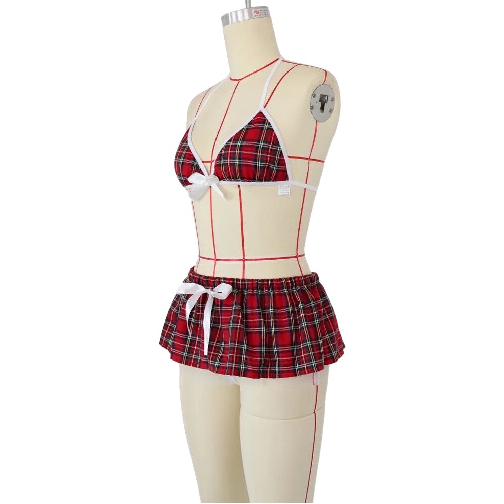 Foreign Trade European and American Sexy Underwear Role Playing Student Uniform Mini Skirt Three Point thong Sexy Underwear Set