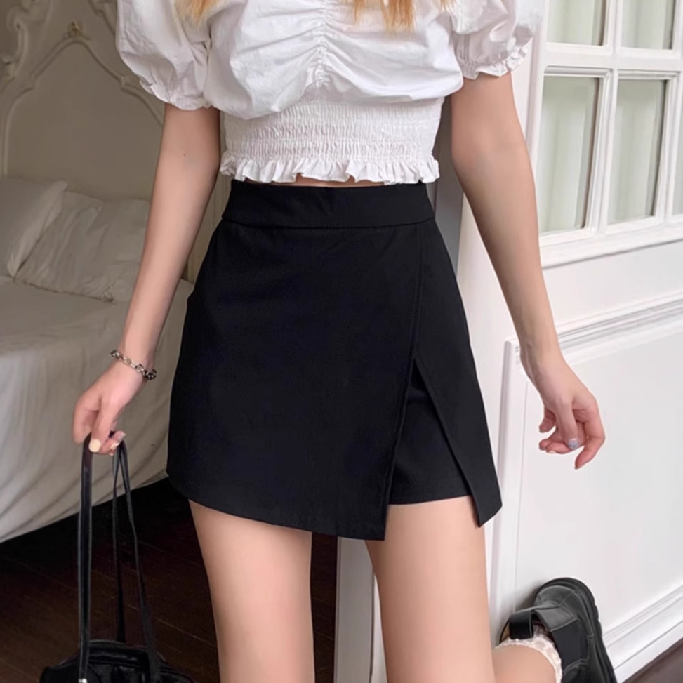 Women's Summer Skirt, Trendy Thin High-Waisted A-Line Skirt with Slit, Hip-Hugging Short Skirt, Slimming 2025 New for Petite Figures