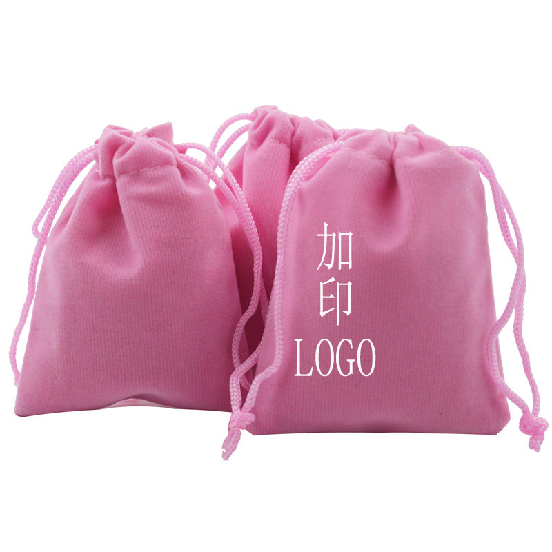 Cross-Border Direct Supply of Thickened Drawstring Flap Pocket Pantss, Jewelry Gift Bags, Printable Logo, Pink Cosmetic Velvet Bags