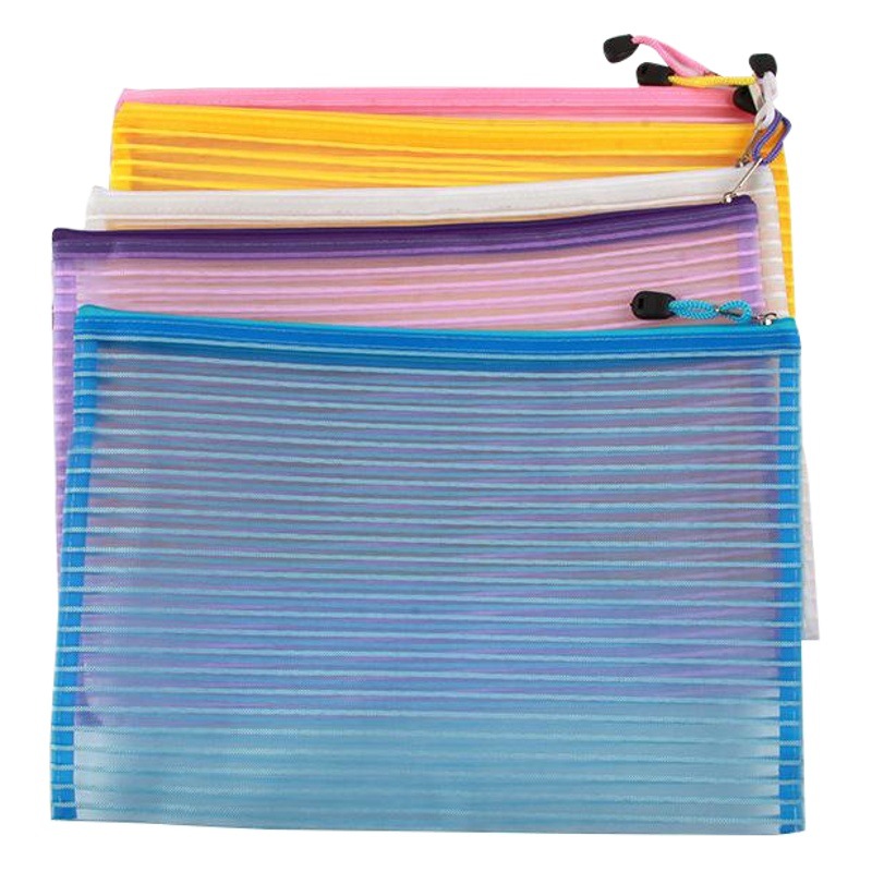 Transparent A6 File Bag A4 A5 Zipper pvc Nylon Mesh Bag Information Bag Office File Bag Mesh Makeup Bag