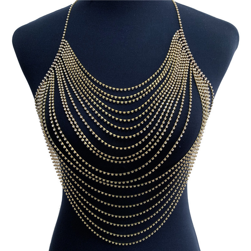 Picture of European and American new sexy exaggerated full diamond body chain European and American women's nightclub rhinestone top chest chain body chain