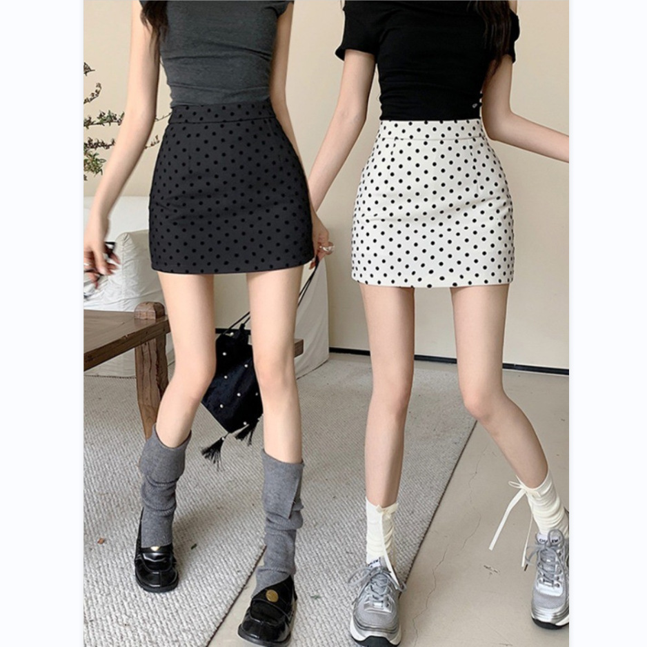 Sweet Spice Girl apricot Wave Dot Skirt Women's 2024 New Summer Casual All-match Hip Skirt A Short Skirt