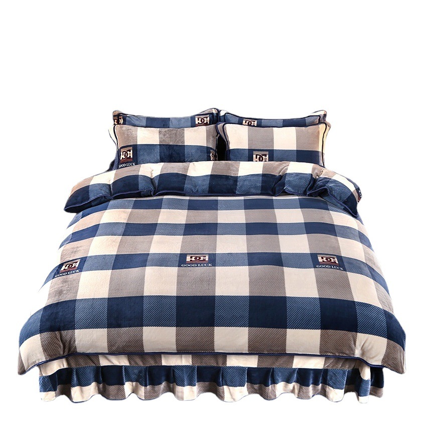 Thickened milk velvet four-piece bed skirt high-weight Falai Baby velvet anti-static household bedding kit wholesale