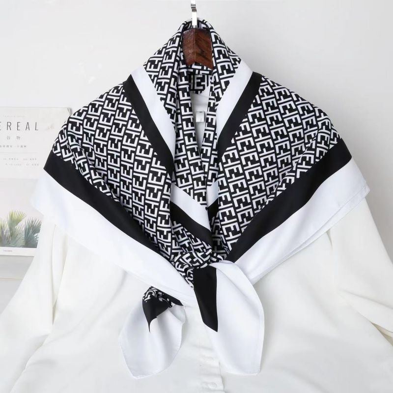 Picture of Autumn and winter all-match shawl animal printed black and white simple large square 90*90CM imitation silk twill silk scarf for women
