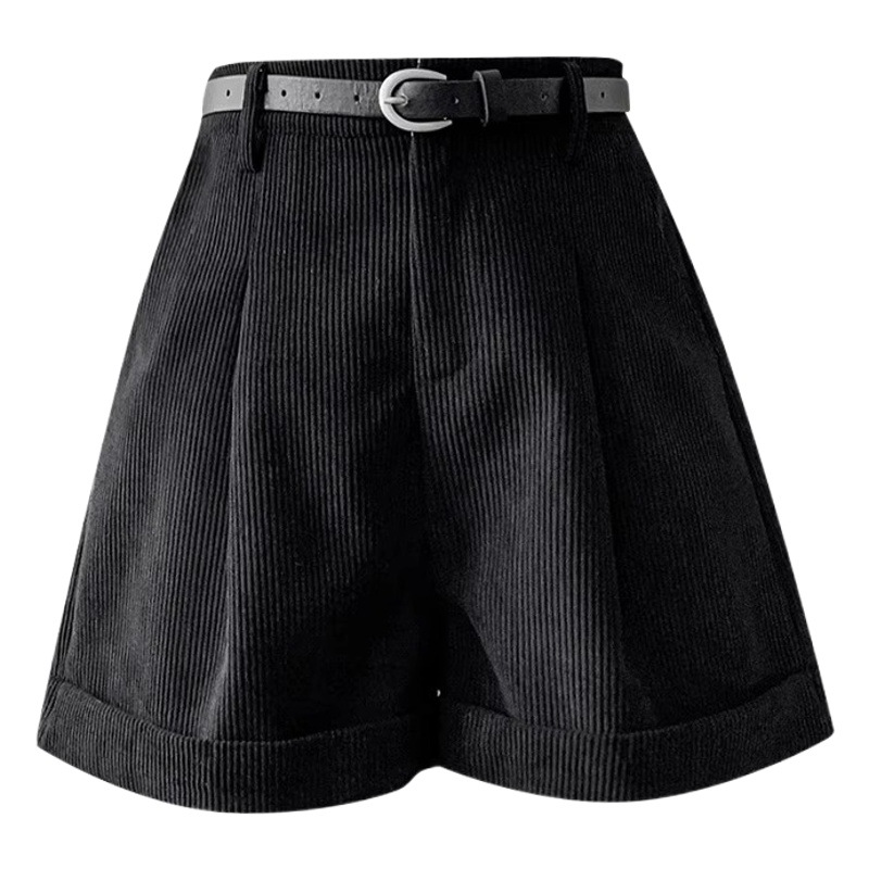brown Corduroy Shorts Women's High Waist Slimming Wearing Wide Leg Boots Pants 2023 Autumn and Winter New A- Word Casual Pants