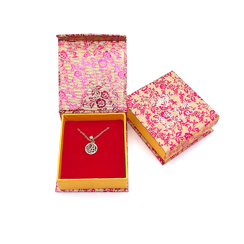 Gold flower pendant box jewelry packaging box earrings box printing pendant paper box jewelry Jade storage necklace box