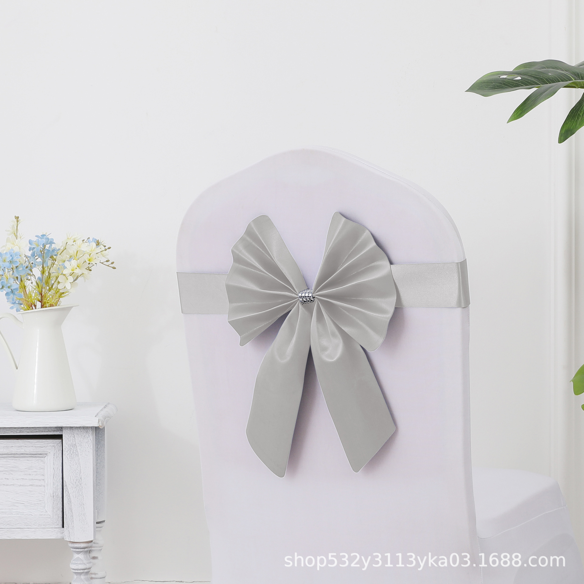 Picture of Chair Back Flower Bow Stretch Free Wedding Wedding Banquet Hotel Hotel Chair Cover Decoration Diswashable Ribbon Ribbon