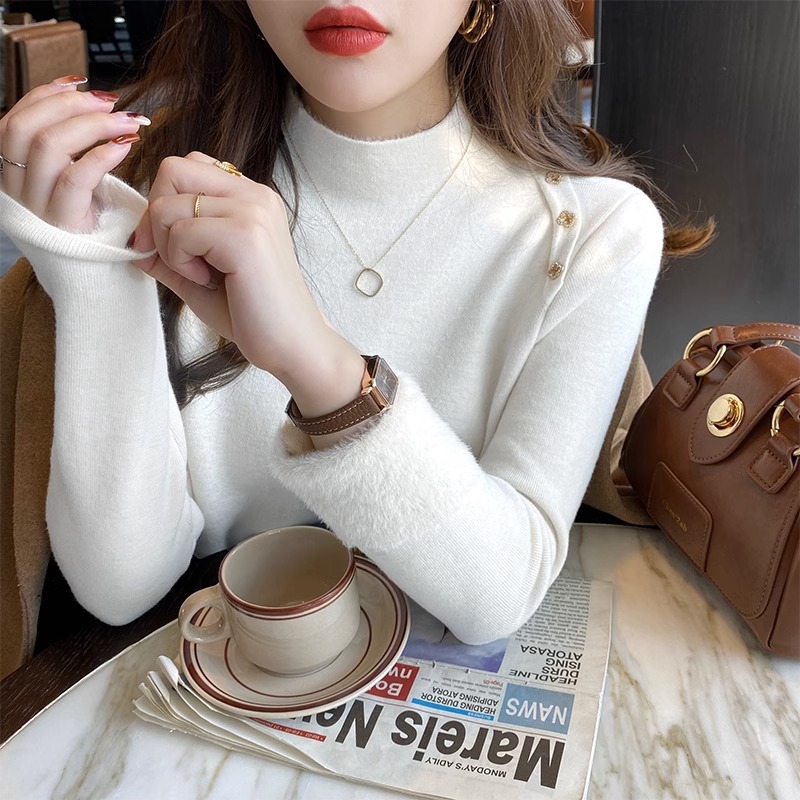 Picture of Women's Half Turtleneck Knitted Bottoming Shirt with Autumn and Winter Style All-In-One Velvet Sweater 2023 New High-Bottom Top